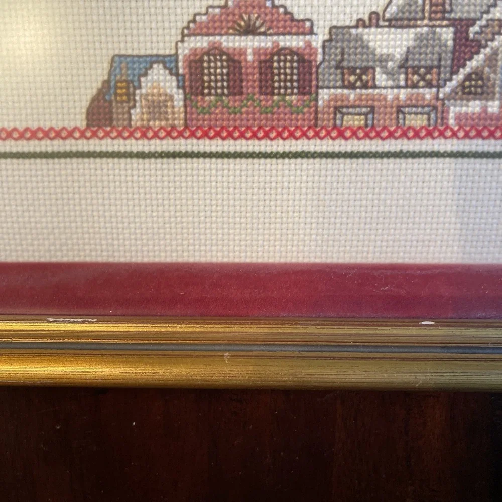 Completed Cross Stitch‎ Art Santa Claus Christmas Framed Victorian Old World